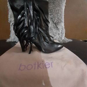 Black  leather Botkier  fringed ankle boots